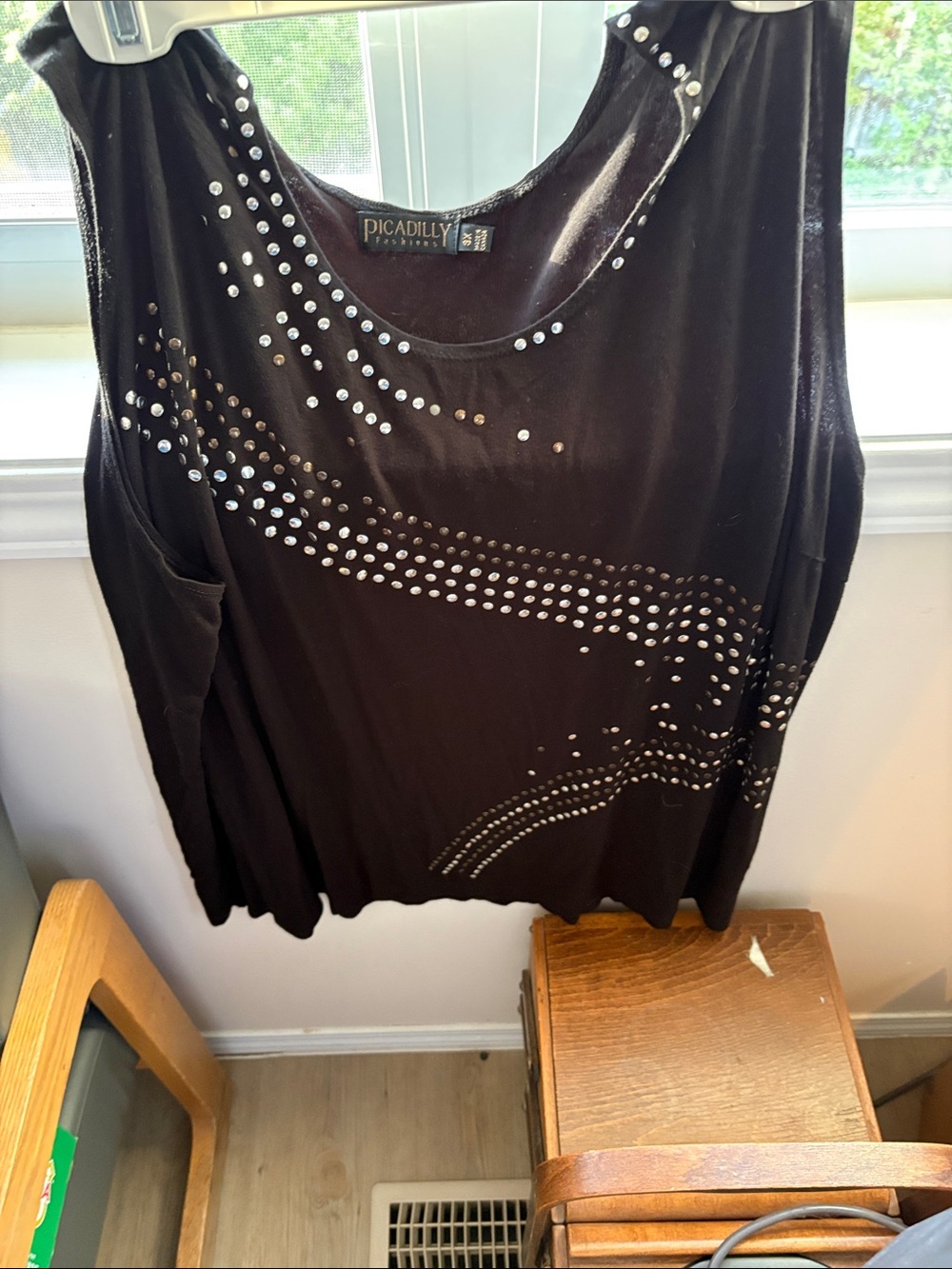 Picadilly Fashion Black Tank Top with Silver Stud Accents
